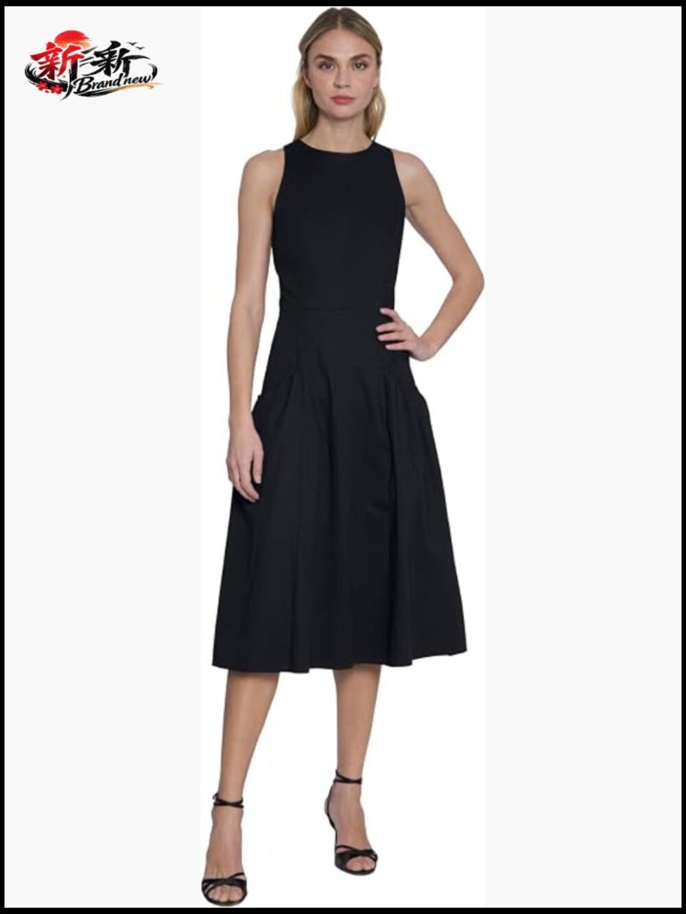 Cotton Sleeveless Jewel Neck Fit & Flare Dress with Pockets